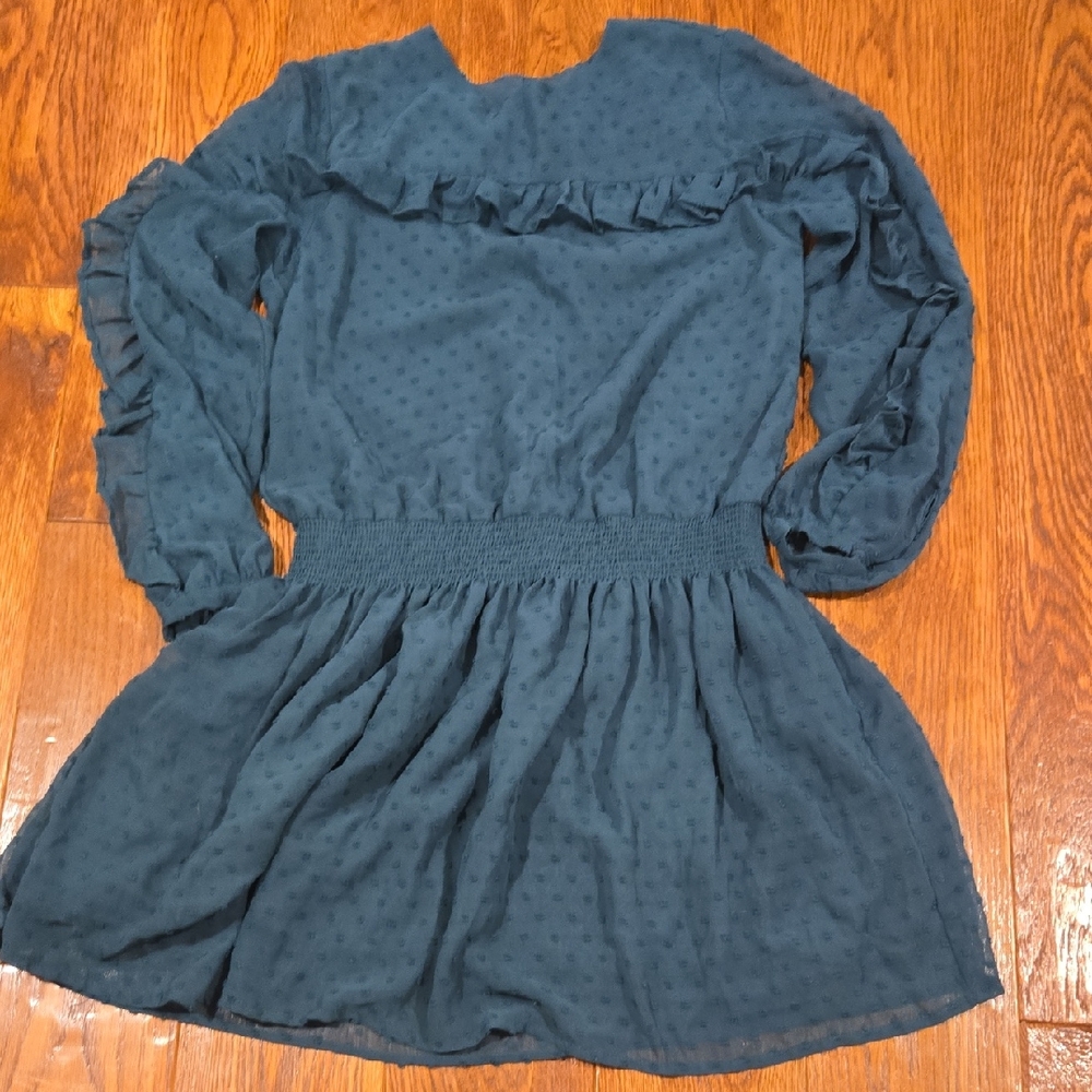 Mayoral Green Long Sleeve Dress with Ruffle Details